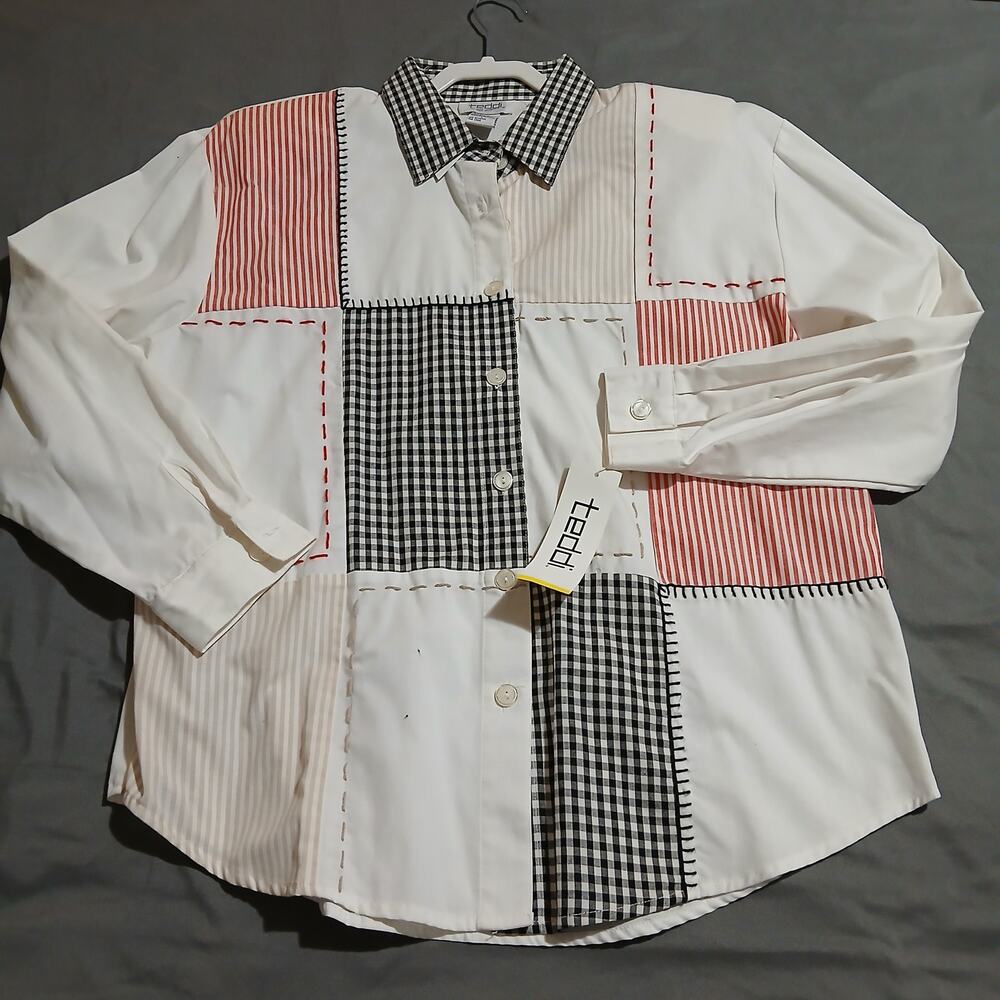 NWT VINTAGE Teddi button up women's patchwork shirt teachercore-Grannycore